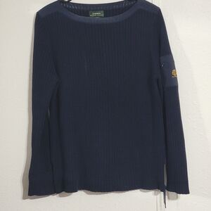 Lauren Ralph Lauren Nautical Blue womens sweater Ribbed Boat Neckline Size L